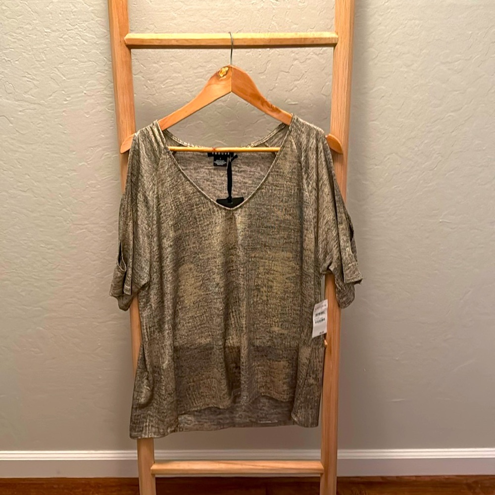 Trouvé Gold Foil Peek a Boo shoulder Blouse